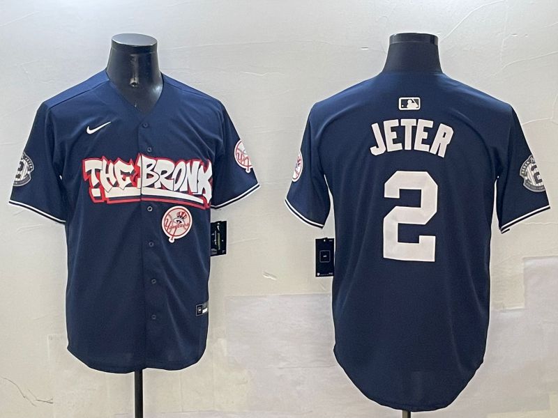 Men New York Yankees #2 Jeter Drak Blue four generations Joint Name 2025 Nike MLB Jersey style 6->new york yankees->MLB Jersey